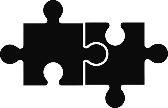 Two black puzzle pieces interlocking together representing connection and problem solving concept