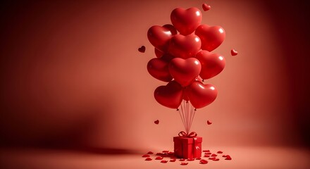 Obraz premium Romantic red heart balloons and gift box