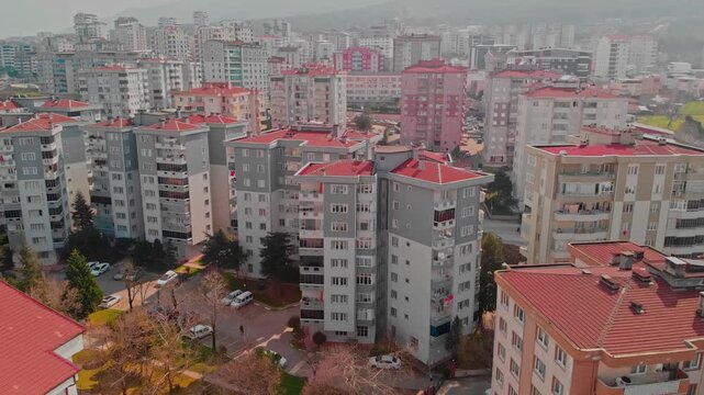 Aerial Drone Footage of High Rise Apartments in Erikli Neighborhood Bursa