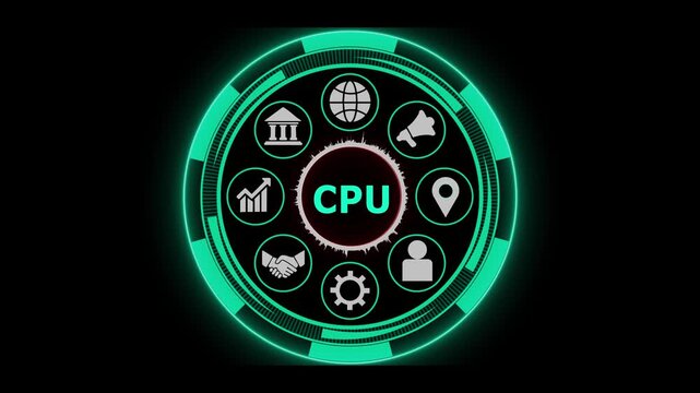 Digital interface with icons and cpu animation
