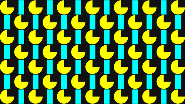 Retro Geometric Pattern with Yellow Pacman and Blue Bars vector illustration