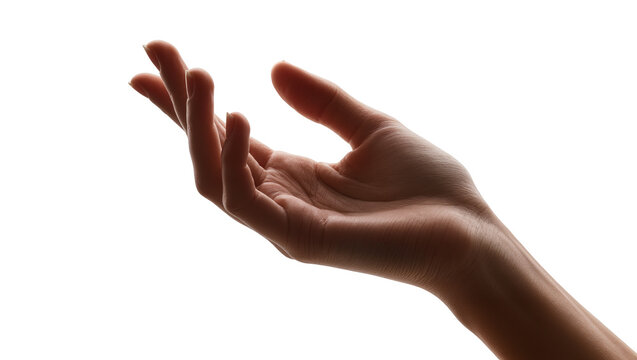 Isolated human hand gently outstretched with an open palm, offering or receiving assistance