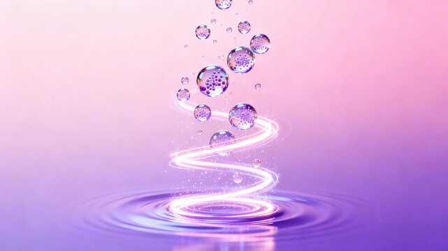 The micro capsule of rejuvenating essence suspended in the pink purple gradual change can deeply penetrate the skin bottom, replenish water, brighten and maintain long-term stability.
