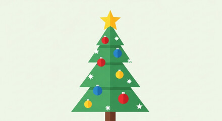Obraz premium Colorful christmas tree with ornaments and star on top festive holiday decoration