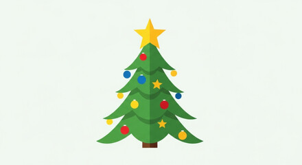 Fototapeta premium Decorated christmas tree with colorful ornaments and star on top festive holiday symbol