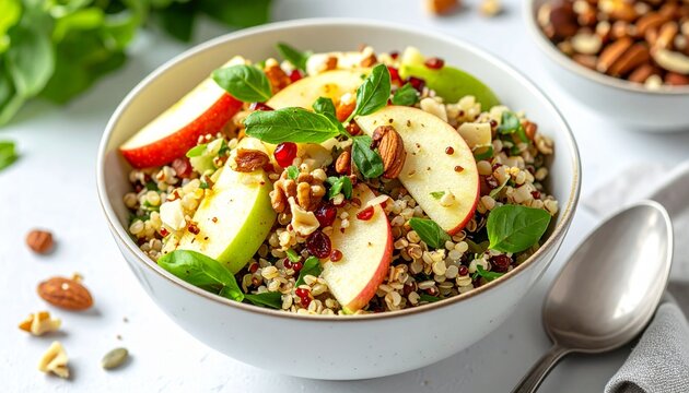 Healthy Quinoa Salad with Fresh Apples, Nuts, and Mint