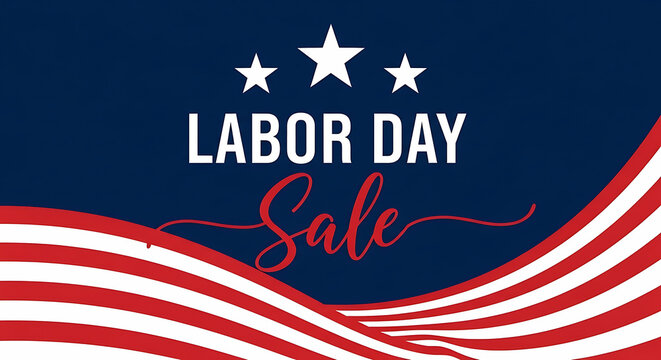 Red white and blue labor day sale banner with stars and wavy stripes
