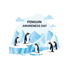 Obraz premium Penguin Awareness Day Illustration with Wildlife Scene