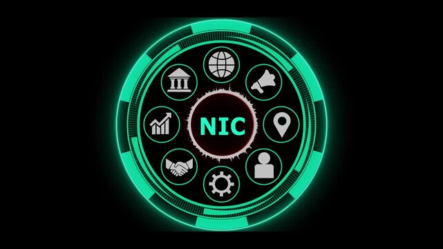 Nic acronym on green technological circle