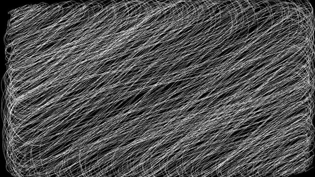 Animated white sketch scribbles moving chaotically on black background