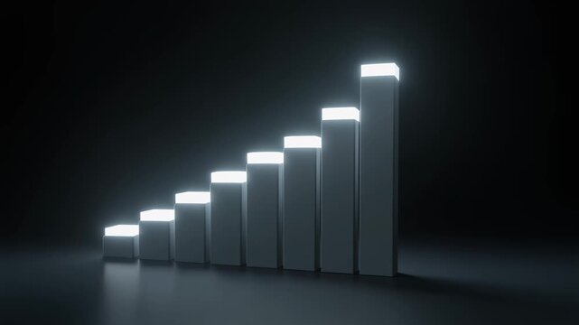 Ascending stack of illuminated geometric blocks against a dark background
