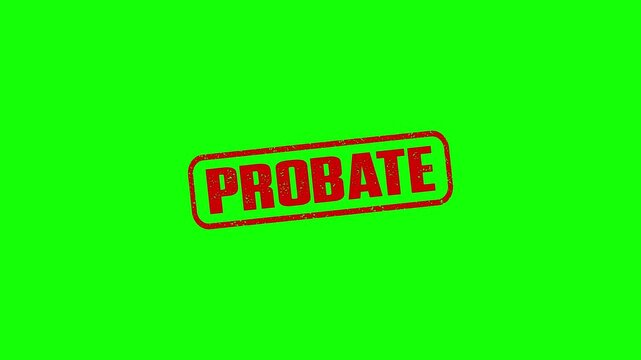 Probate text rubber stamp motion. Animated probate textured rubber stamp. Slide up to down 4k video.