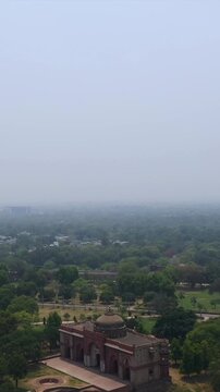 Vertical Aerial Shot of Purana Qila Old Fort New Delhi India