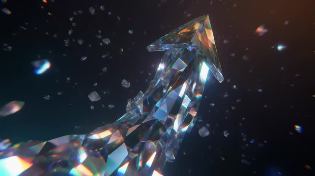Shimmering crystal arrow soaring through sparkling cosmic dust