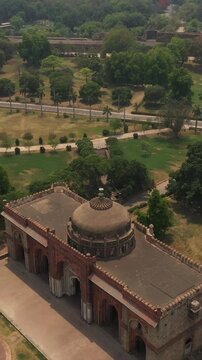 Vertical Aerial Shot of Purana Qila Old Fort New Delhi India