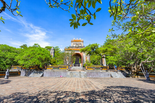 Traditional architecture and courtyard of the Imperial Tomb of Tu Duc in Hue