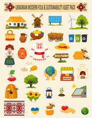Naklejka premium flat set inspired by Ukrainian folk culture and sustainable living the collection features vector illustration isolated on background