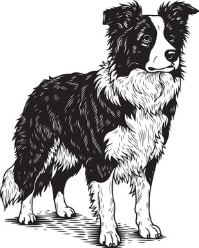 Border Collie, hand drawn simple sketch vector illustration
