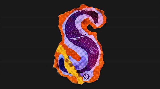 A drag and drop vibrant and brightly coloured typographic letter with alpha, in a torn creased up paper and card punk style that folds out in to place with worn aged effects and paper tears.
