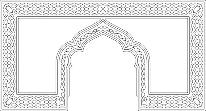 Celtic knotwork arch frame with intricate border design element