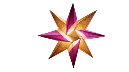 Fototapeta premium Isolated intricately folded golden and magenta star-shaped paper lantern for festive decor