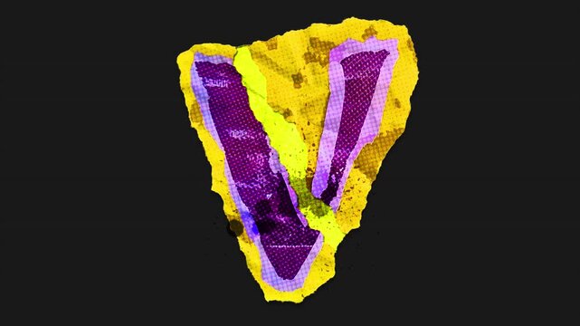 A drag and drop vibrant and brightly coloured typographic letter with alpha, in a torn creased up paper and card punk style that folds out in to place with worn aged effects and paper tears.
