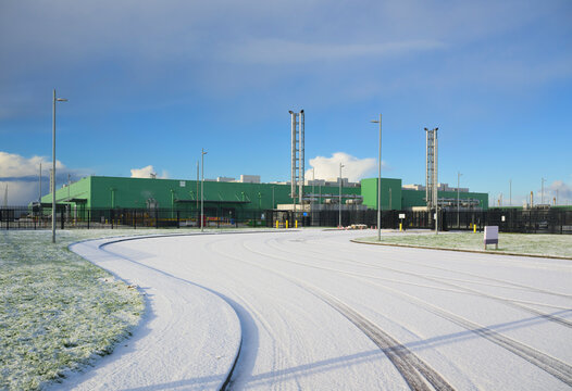 Data center building in snowy winter landscape Middenmeer the Netherlands