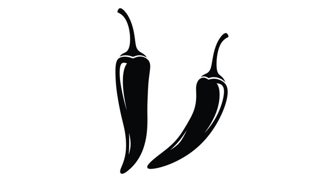 Two black chili peppers displayed elegantly in a bold silhouette