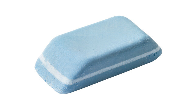 Isolated light blue rubber eraser with white stripes, school stationery and office supply tool