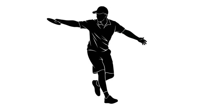 Silhouette of a man playing disc golf, throwing a frisbee, sport concept