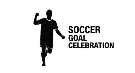 Obraz premium Soccer player celebrates a goal with arms raised black silhouette