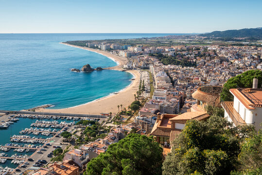 Aerial view of Blanes coastal municipality on Costa Brava, Girona province, Catalonia, Spain