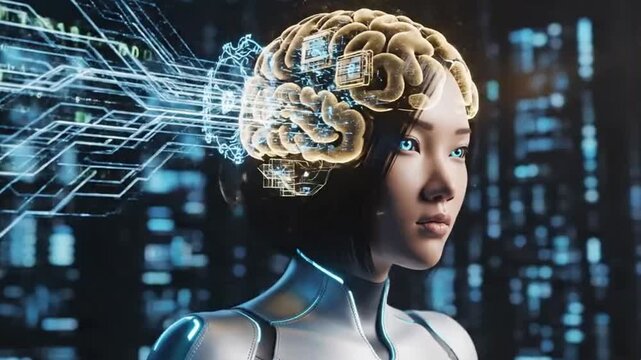 Woman with robotic brain technology.
