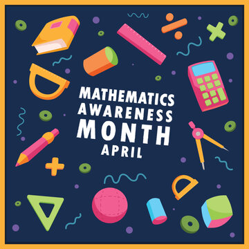 Mathematics Awareness Month Kids Style Illustration with Blackboard Background