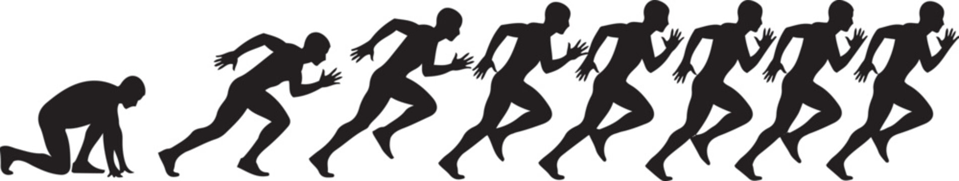 Human Evolution to Running Silhouette Sequence Progress Concept