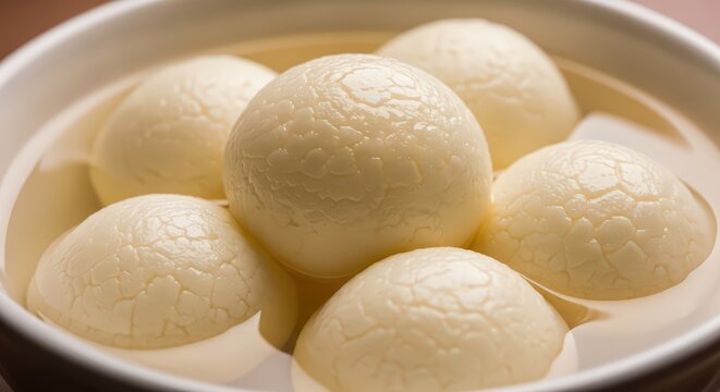 Authentic Indian Bengali Rasgulla Sweet, Soft Chhena Dumplings Soaked in Light Sugar Syrup, Traditional Dessert