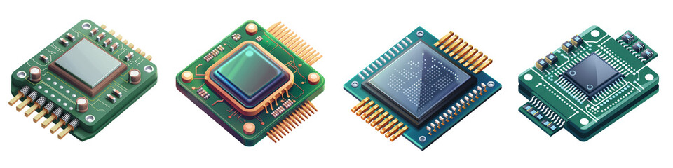 PNG IC chip no bg sample mockup set cartoon component concept using for decoration.