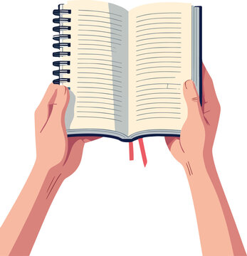 Illustrazione vettoriale di mani che aprono un libro. Concetto di lettura, conoscenza, studio, apprendimento e scoperta, ideale per educazione, cultura e contenuti editoriali.