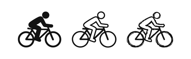 Obraz premium Bicycle Rider Icon Set: Cycling Activity Symbols in Solid, Outline, and Hand-Drawn Sketch Styles