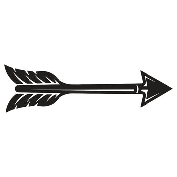 Simple black arrow icon with feather fletching pointing to the right direction isolated on transparent background