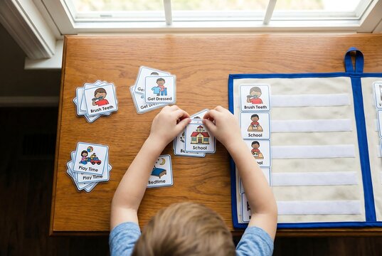 Top View Child Organizing Visual Schedule Flashcards