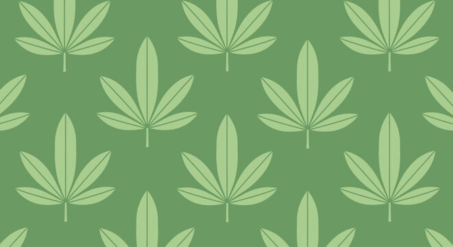 Seamless cannabis leaf pattern forms green abstract background for marijuana design theme