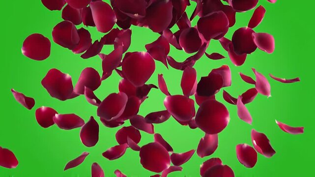 Rose Petals Falling Animation on Green Screen Background