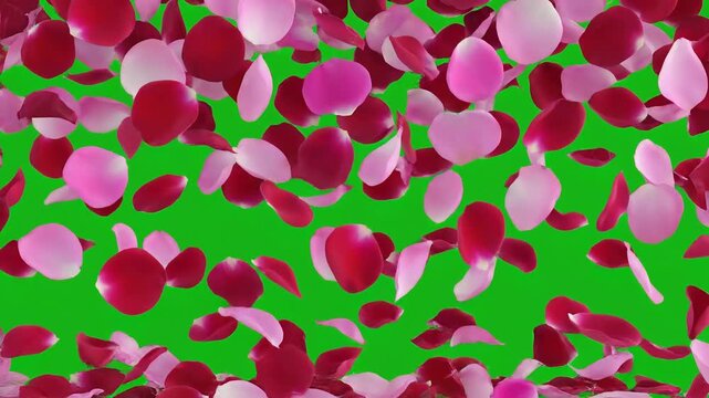 Rose Petals Falling Animation on Green Screen Background