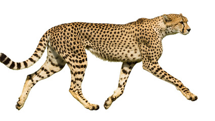Isolated cheetah walking forward, majestic wild animal with distinctive spotted fur pattern © Ryan