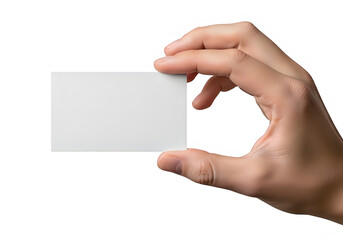 Obraz premium Hand holding a blank white business card isolated on transparent background