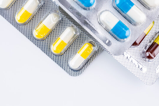 Variety of medicines and drugs.Medicine and healthcare concept.Variety of medicines and drugs.Medicine and healthcare concept.Pill for the prescription and treatment various diseases chemistry