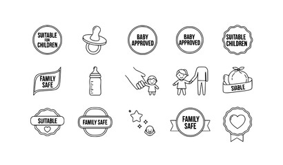 Fototapeta premium Kid Friendly and Baby Safe Labels – Family Approved Badge Icon Vector Set