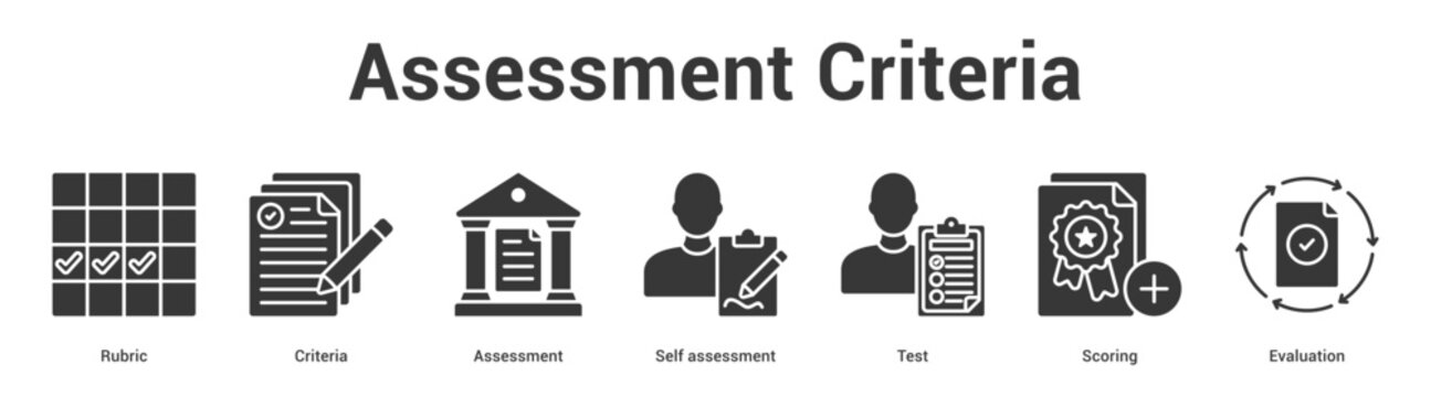 Assessment Criteria web banner icon set vector illustration concept for business with icon of Rubric, Criteria, Assessment, Self assessment, Te.