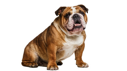 Obraz premium Isolated English Bulldog sitting and looking forward, a cute domestic pet with an expressive face
